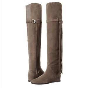 STUART WEITZMAN FRINGE BOOTS BROWN SUEDE